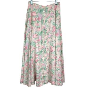 Ralph Lauren Floral Linen Button Front A line Maxi Skirt Size 2P